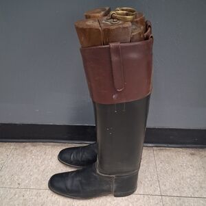 Men's Two-Tone Leather Riding Boots - Black & Brown